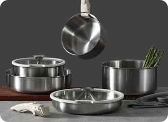 卡罗特不锈钢锅可拆卸手柄锅厨具煎炒不粘锅厨房锅具套装全套家用